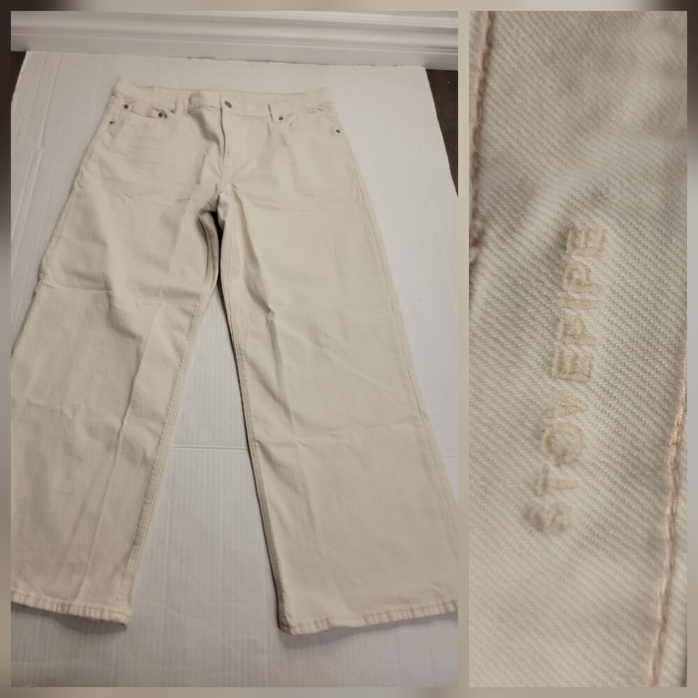 AMERICAN EAGLE Jeans SZ 16 Short Stovepipe Straight Wide Leg High Rise Cream